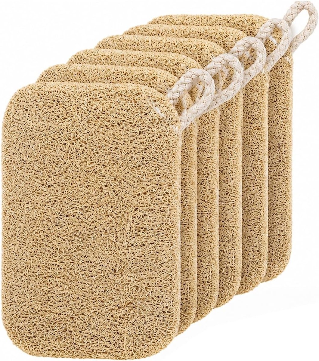 Biologisch afbreekbare luffa-sponzen, 6 stuks, duurzaam alternatief voor keuken en badkamer, vetvrij en zonder microplastic