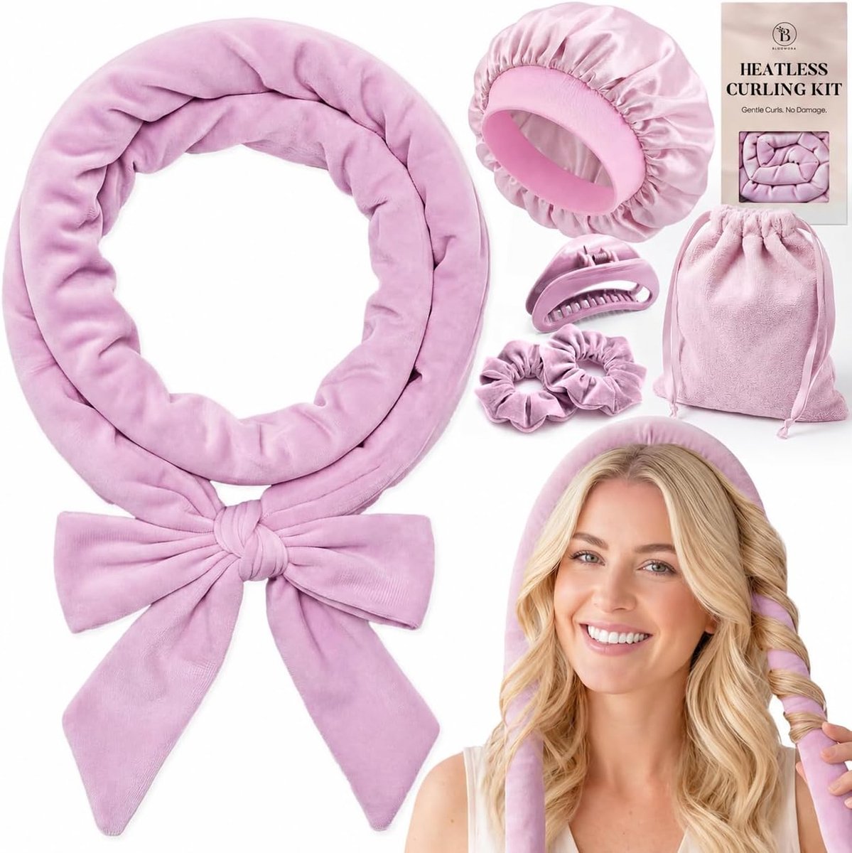 Thijox - Krulset zonder Hitte - Tochtstopper voor Golven - Fluweel 160 cm - Accessoires voor Heatless Curls - Zachte Styling voor Gezond Haar - Roségo