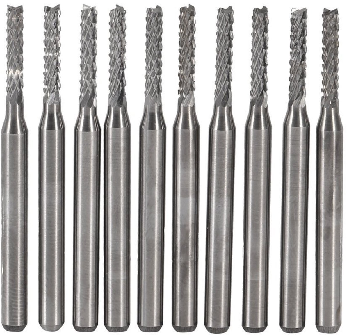 End Mill Graveerbiten Set van 10 Stuks - 1mm, 1.5mm, 2mm, 2.5mm, 3mm - Harde Staal, Precisie, CNC Bewerking