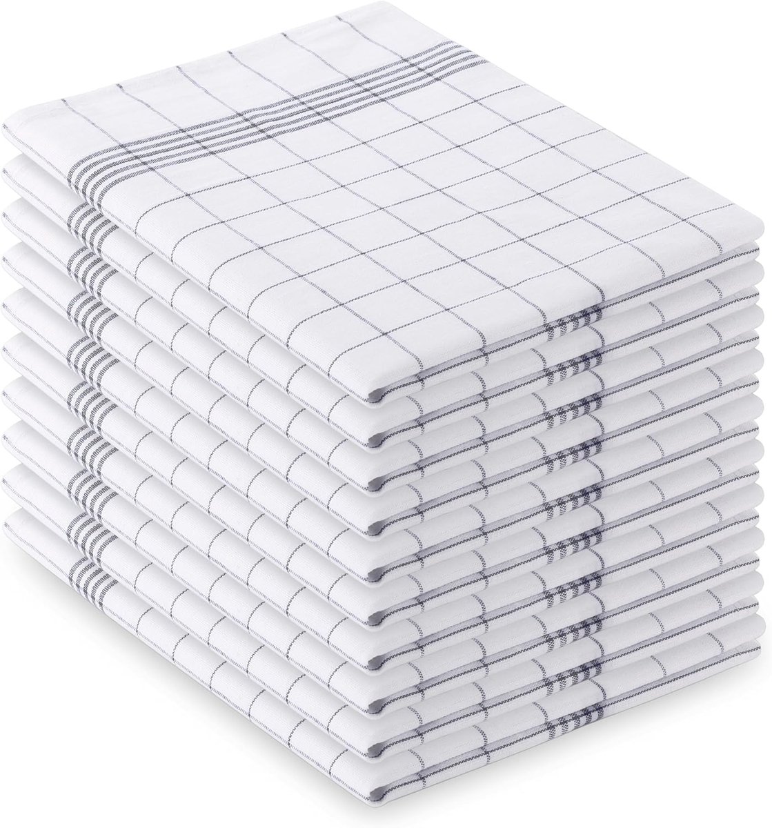 SnelShoppen - Theedoeken Grijs Geruit Pak van 10 - 70 x 45 cm - 100% Katoen - Duurzaam en Robuust - Keuken, Gastronomie, Hotels