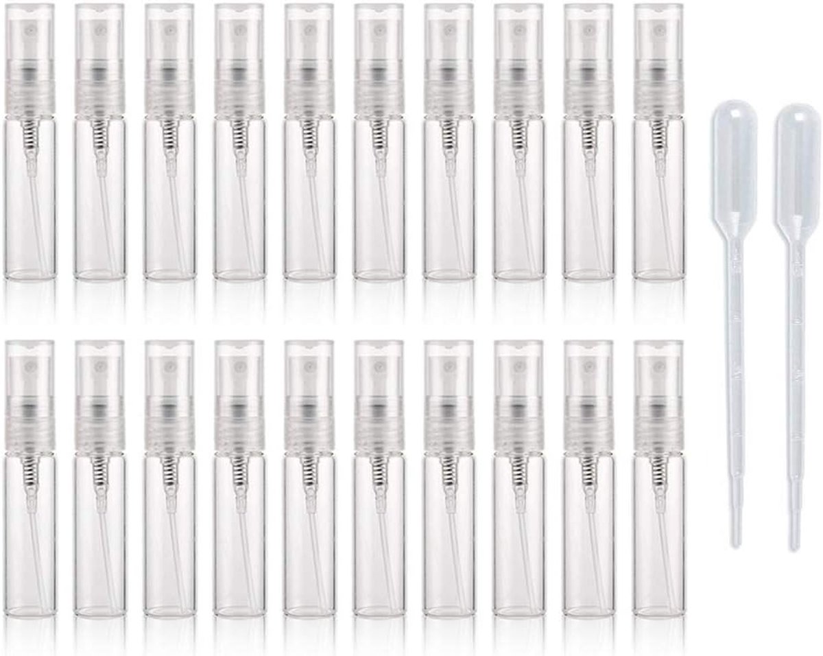 Thijox - 20 Stuks Lege 5ml Glazen Spray Flessen - Hervulbare Parfum Flessen - Transparante Reizen Sprays voor Thuis, Kantoor en Avondjes Uit