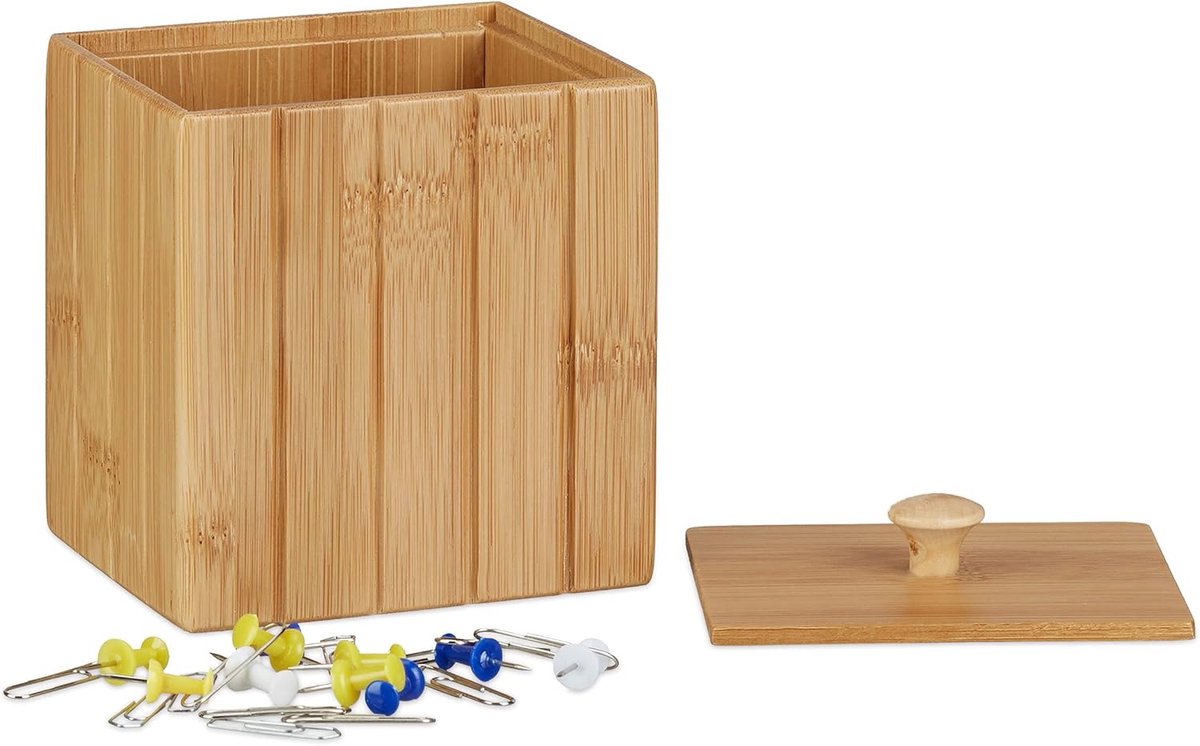 Thijox - Bamboe Opbergkistje met Deksel - H11,5 x B10 x D8 cm - Klein Houten Kistje voor Sieraden, Cosmetica en Speelfiguren - Natuurlijke Kleur voor