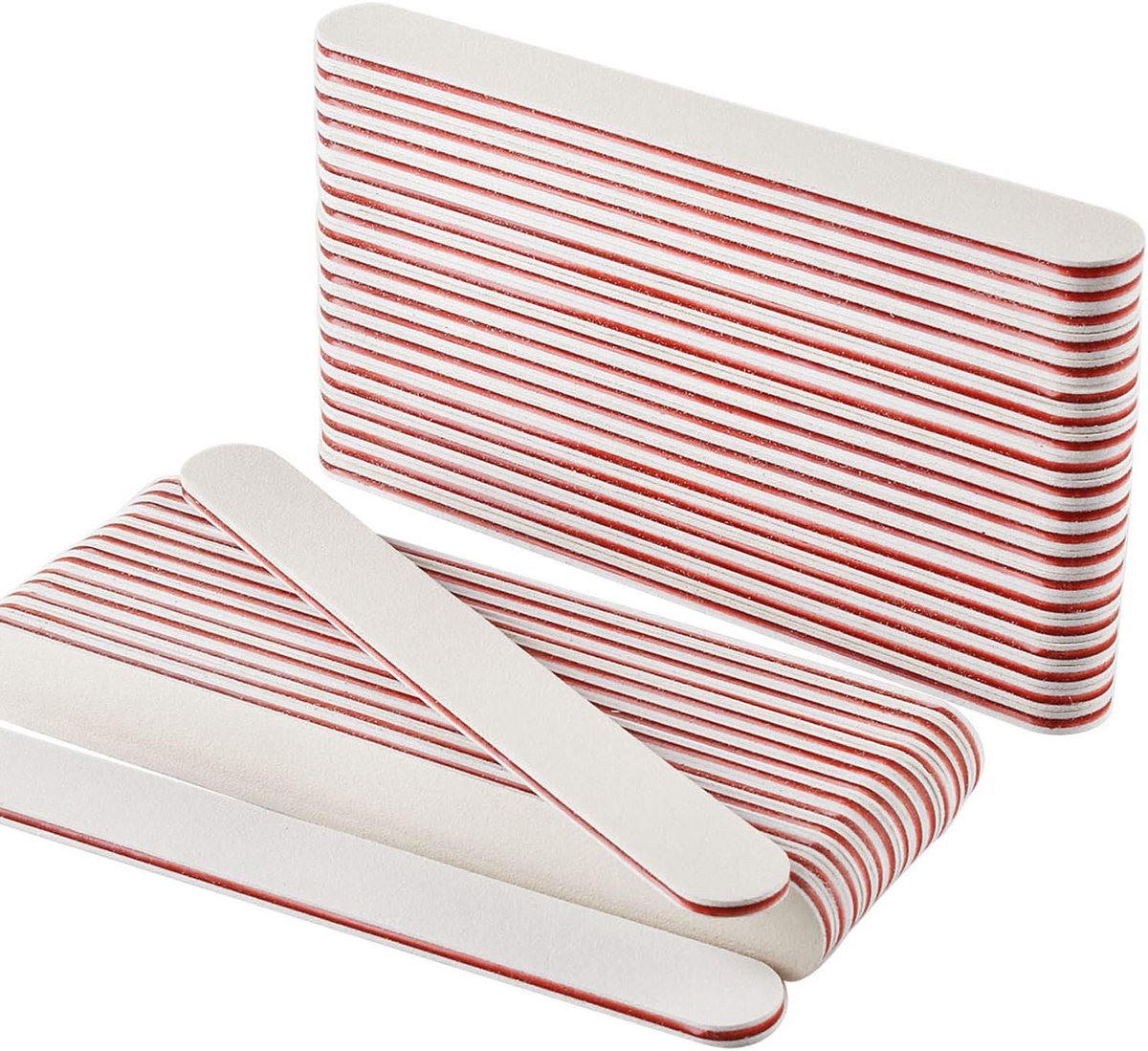 SnelShoppen - 50pcs Nagelvijlen 100/180, Dubbelzijdige Vijlen voor Gel en Acrylnagels, Professionele Manicure Set, Wit/Rood, Perfect voor Nagelkunst