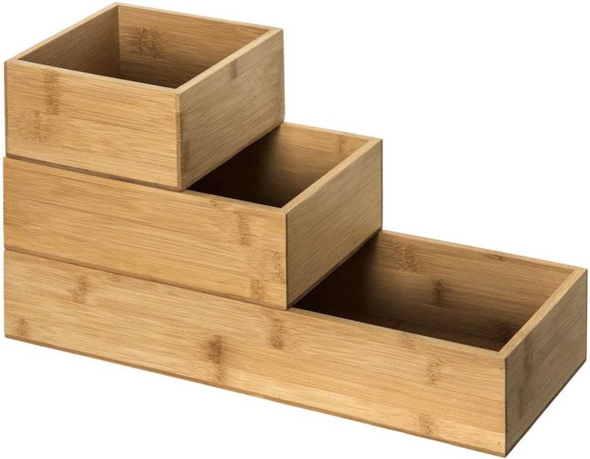 Besteklade Organizer 3-delige Set - Bamboe Houten Trays - Efficiënte Indeling - Altijd Toegang tot Bestek - SnelShoppen