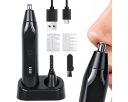 Cozary 2-in-1 Neushaartrimmer en Wenkbrauwtrimmer voor Heren, USB-oplaadbaar, Compact, Huidvriendelijk, Nauwkeurig voor Neushaar, Oren en Wenkbrauwen, Zwart