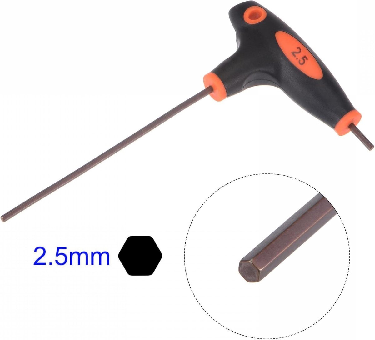 2.5mm T-Handle Hex Sleutel met Dubbel Plat Einde - Hexagon Inbussleutel van S2 Staal voor Precisiewerk en Klusprojecten
