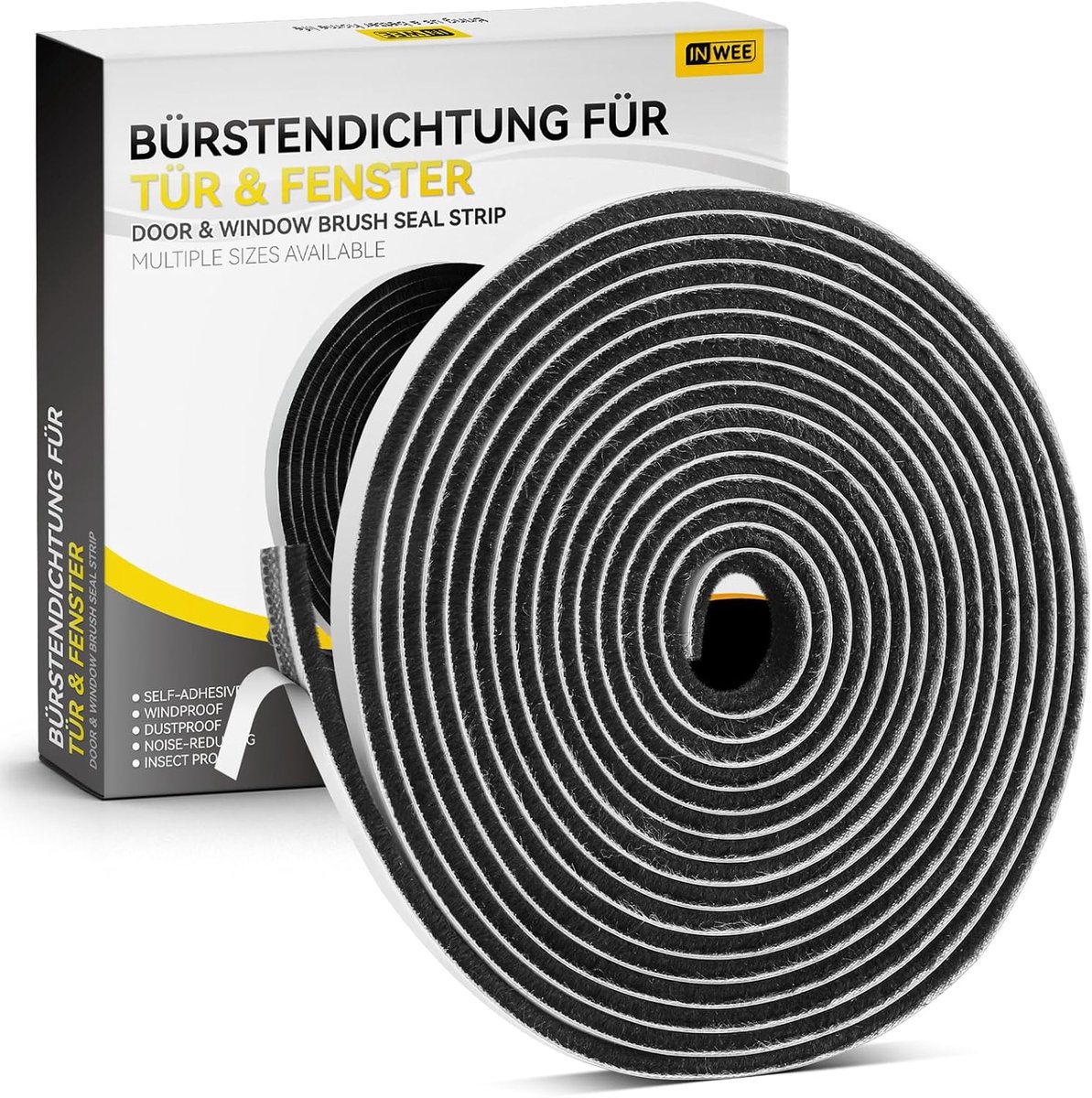 SnelShoppen - Zelfklevende Borstelafdichting Voor Deur & Raam, 6 m x 9 mm x 5 mm, Tochtstrip Voor Deuren, Schuifdeuren, Raam & Kledingkast – Zwart