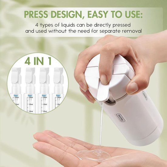 Thijox - 4-in-1 Reisdispenser, 4 Stuks 30 ml Navulbare Reisflessen, Lekvrije Draagbare Containers voor Shampoo, Conditioner, Lotion, Perfect voor Zake van Thijox — afbeelding 2