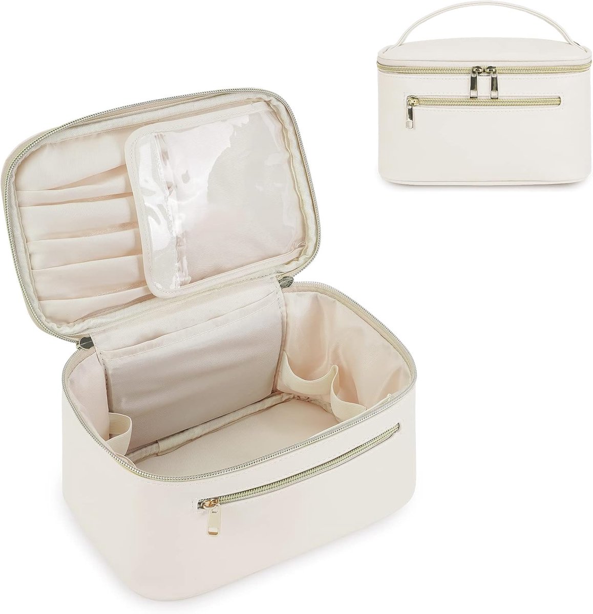 Thijox - Wandering Nature Make-uptas, Grote Toilettas en Organizer van PU-leer, Draagbare Melkwitte Reistas met 6 Kwastensleuven voor Reizen, Perfect