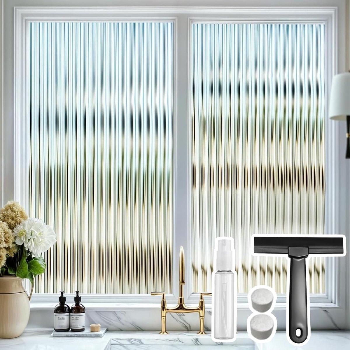SnelShoppen - Privacy Screen Film 30 x 100 cm, Electrostatic Striped, Geen Lijm, UV Bescherming, Decoratieve Ramen, Voor Slaapkamer, Woonkamer, Kantoo