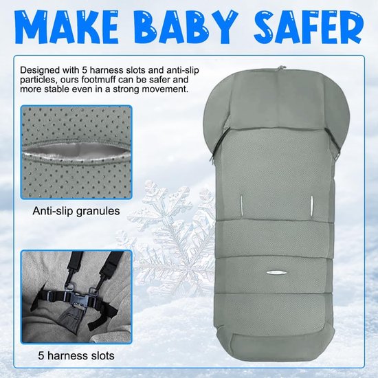 Thijox - Voetenzak Kinderwagen Winter Universeel, Waterdicht en Winddicht, Warm en Comfortabel, Met Ritssluiting, Trekkoord en Capuchon, Grijs, Perfec van Thijox — afbeelding 4