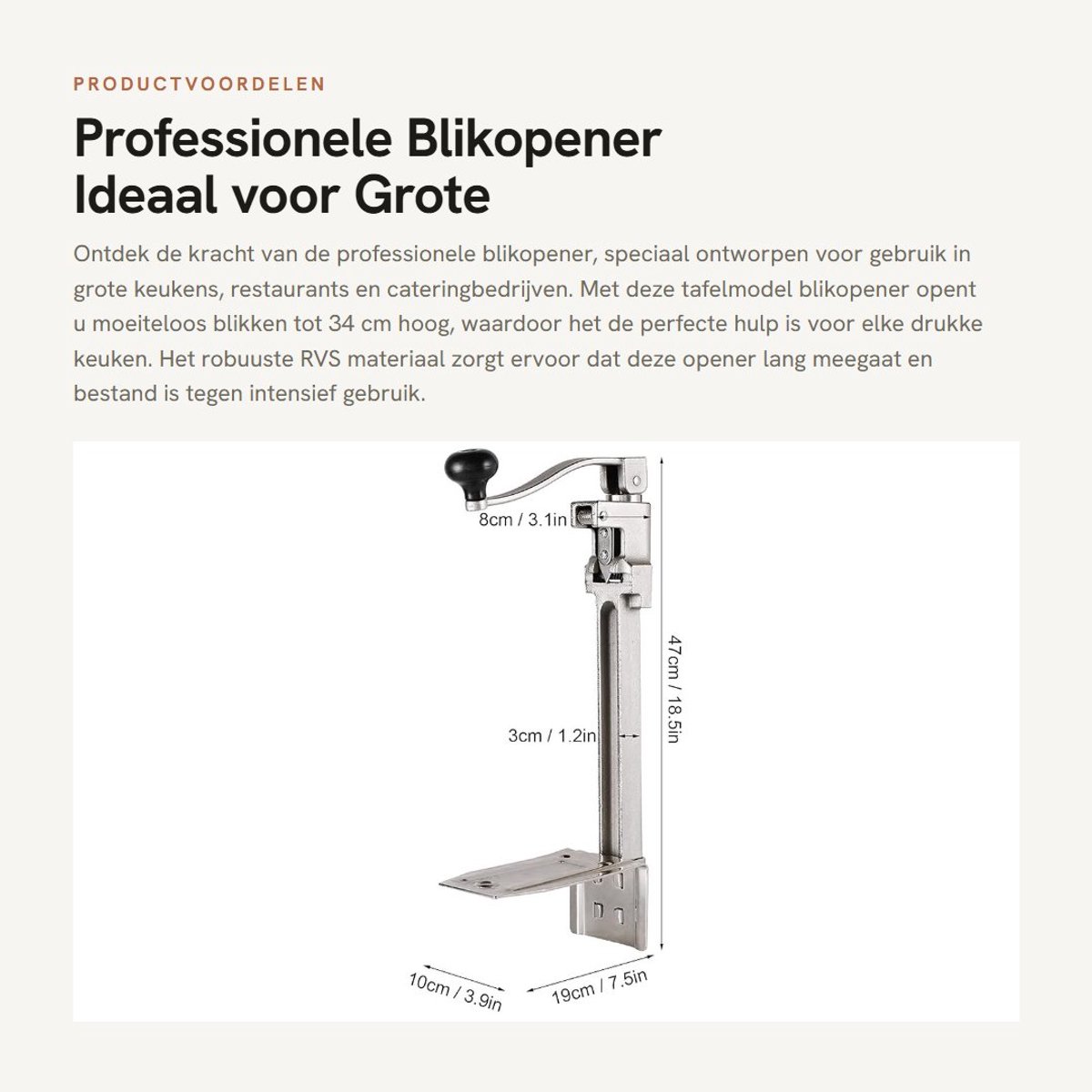 Dailygoods- Blikopener Professioneel - Blikopener Gastronomie - Roestvrij Staal - Maximale Openingshoogte 27,9 cm - Lengte 48,3 cm - Gewicht 4000 g - Tafelblikopener