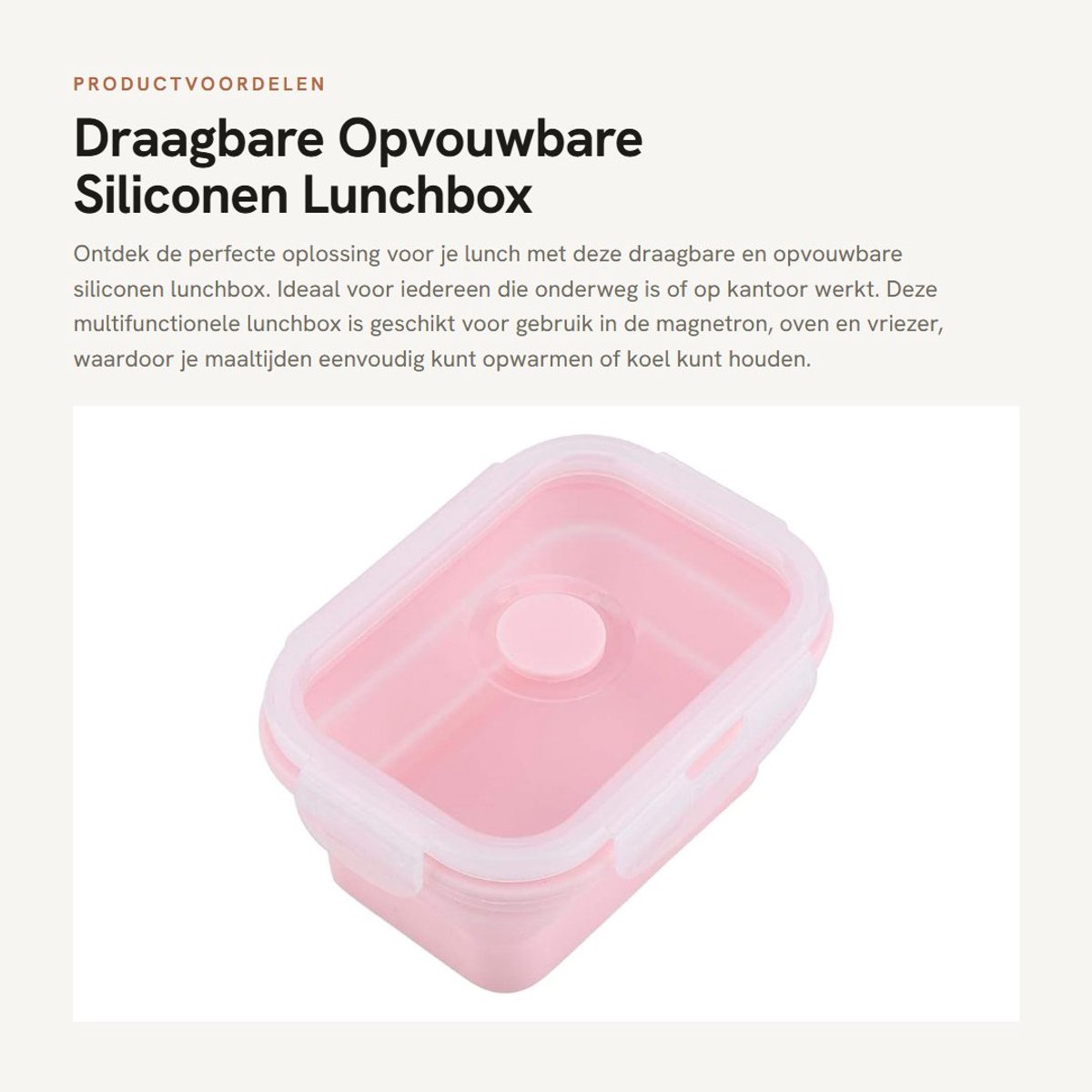 Dailygoods- Lunchbox Opvouwbaar - Siliconen - 500 ml - Geschikt voor Magnetron/Oven/Vriezer - Lichtgewicht - Temperatuurbestendig - Roze - Maaltijdcontainer