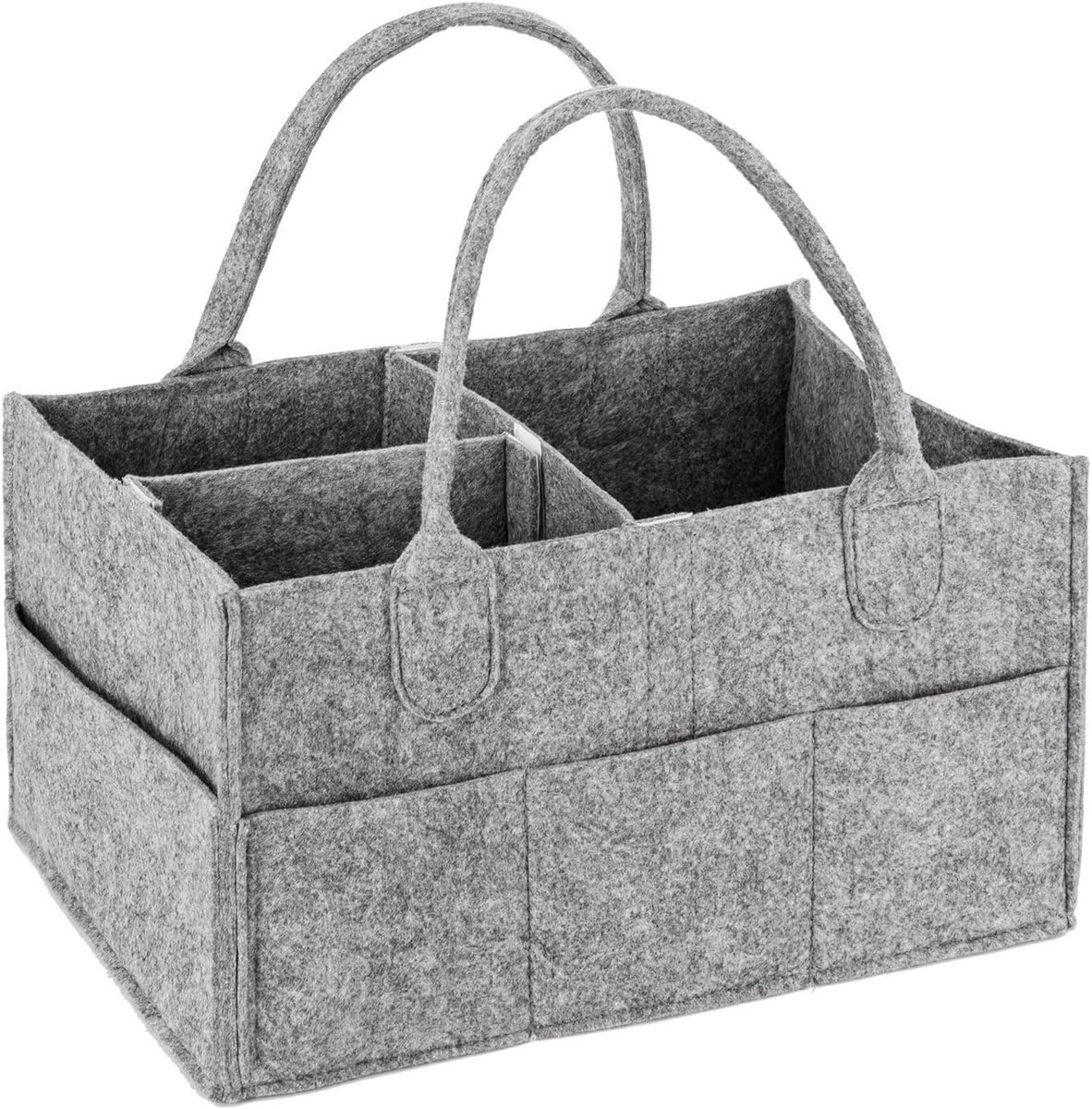 SnelShoppen - Baby Diaper Caddy Organizer - Multifunctionele Vilten Tas met Verwisselbare Vakken - Draagbare Luiertas - Grijze Opbergdoos voor Kinderk