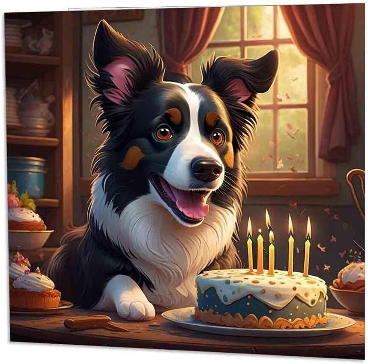 Verjaardagskaart Hond - Feestelijke Wenskaart - Gefeliciteerd Zeggen - Dikke Kwaliteit - 145 x 145 mm - Wit
