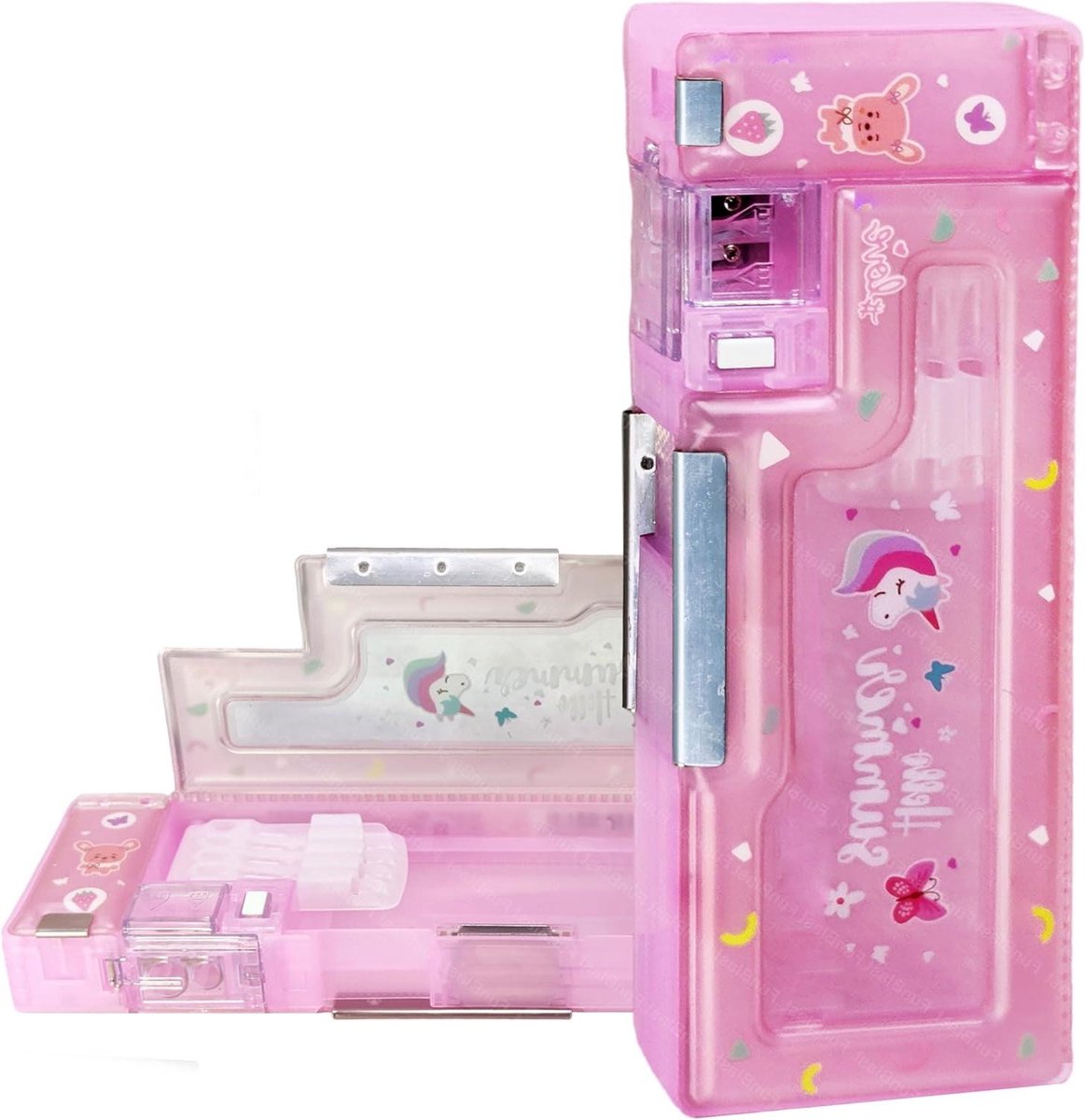 Magnetisch etui - Potlooddoos organizer - Schoolbenodigdheden opbergen - Met ingebouwde puntenslijper - 225 x 8 x 3 cm - Roze