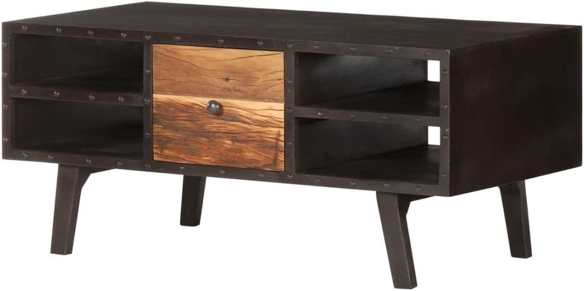 Salontafel Hout - Lage tafel - Woonkamer Meubel - Gerecycled massief hout - 100x50x45cm - Zwart Bruin