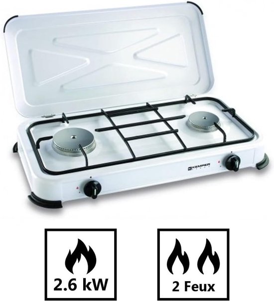 Draagbare 2-pits gaskookplaat met wit glas, 2600 W, ideaal voor camping en buiten koken — afbeelding 3