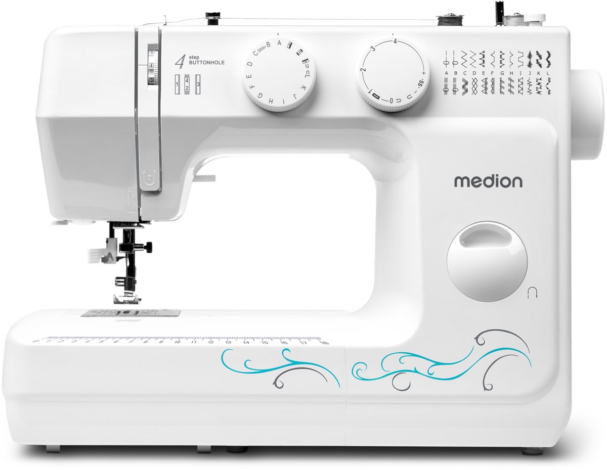 MEDION Freiarm-Nähmaschine MD 18205, 60 verschiedene Stichmuster, Knopfloch- und Einfädelautomatik, LED-Nählicht, umfangreiches Zubehör