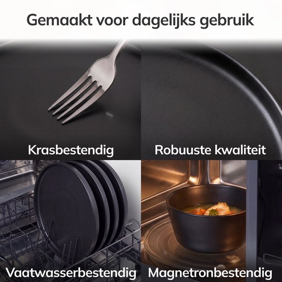 Pure Living Manhattan Serviesset - Mat Zwart - 24-Delig - Voor 6 Personen - Krasvast Aardewerk - Magnetron & Vaatwasserbestendig — afbeelding 3