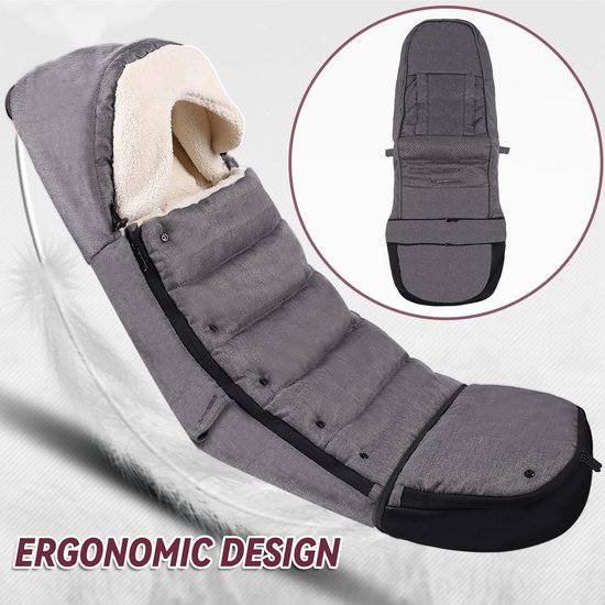 Voetenzak voor kinderwagen, voetenzak voor de winter, uitbreidbare lengte, ergonomisch design, voetenzak, buggy, kindervoetenzak, babyvoetenzak voor kinderwagen (grijs) — afbeelding 3