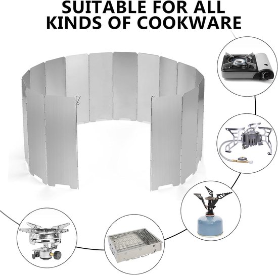 Kampeer Kookplaat Windscherm - Opvouwbaar Windscherm - Outdoor Koken - 16 Afneembare Platen - 24 x 8.5 cm - Zilver — afbeelding 5