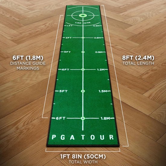 Golf Putting Mat - Oefenmat Golf - Putting Verbeteren - Met Richtlijnen - 240 cm - Groen van GOLF — afbeelding 4