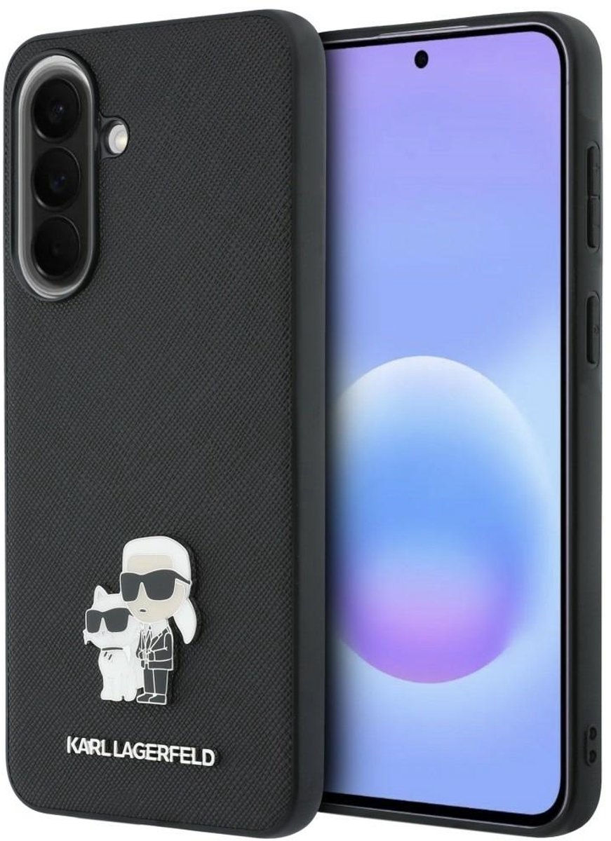 Karl Lagerfeld Saffiano w/ Karl&Choupette Metal Logo Hoesje voor Samsung Galaxy A57 5G Zwart