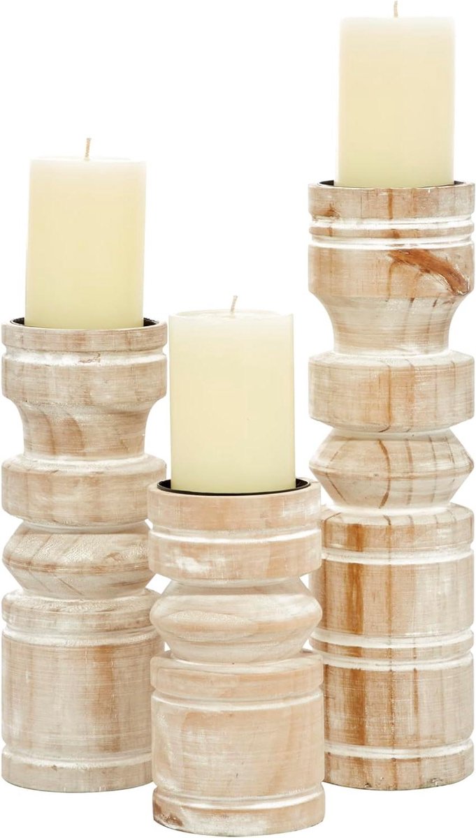 Kaarsenhouder Set - Houten Kandelaars - Sfeerverlichting Creëren - Natuurlijk Hout Design - 3 Stuks - Bruin