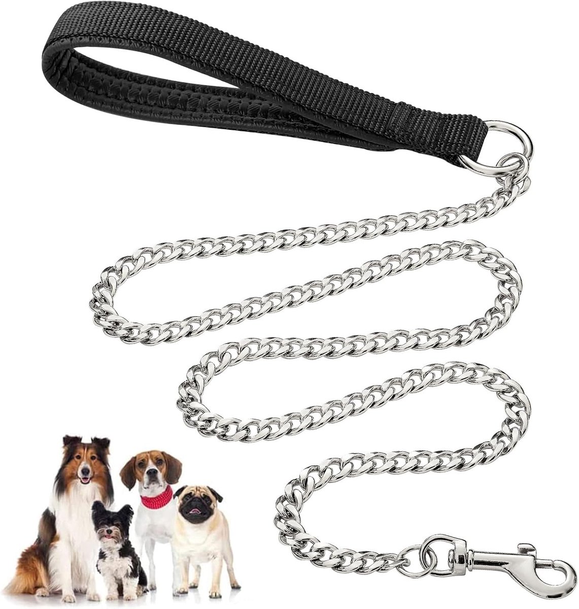 Thijox - Heavy Duty Metalen Hondenriem 120 cm - Kauwbestendige Hondenriem met Zacht Gewatteerd Handvat voor Grote en Middelgrote Honden (120 cm x 3 mm