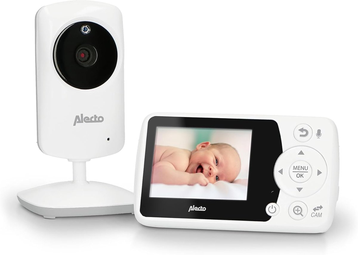 Babyfoon met Camera - Oudermonitor Beveiliging - Baby Bewaken - Uitbreidbaar Tot 4 Camera's - 2.4 Inch Scherm - Wit