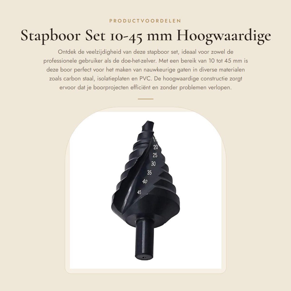 Dailygoods- Trappenboorset 10-45 mm - HSS - Spiraalfluit - Driehoekige Schacht - Pagodeboor - Sneldraaistaal - Dubbele Snijbladen - Boorset