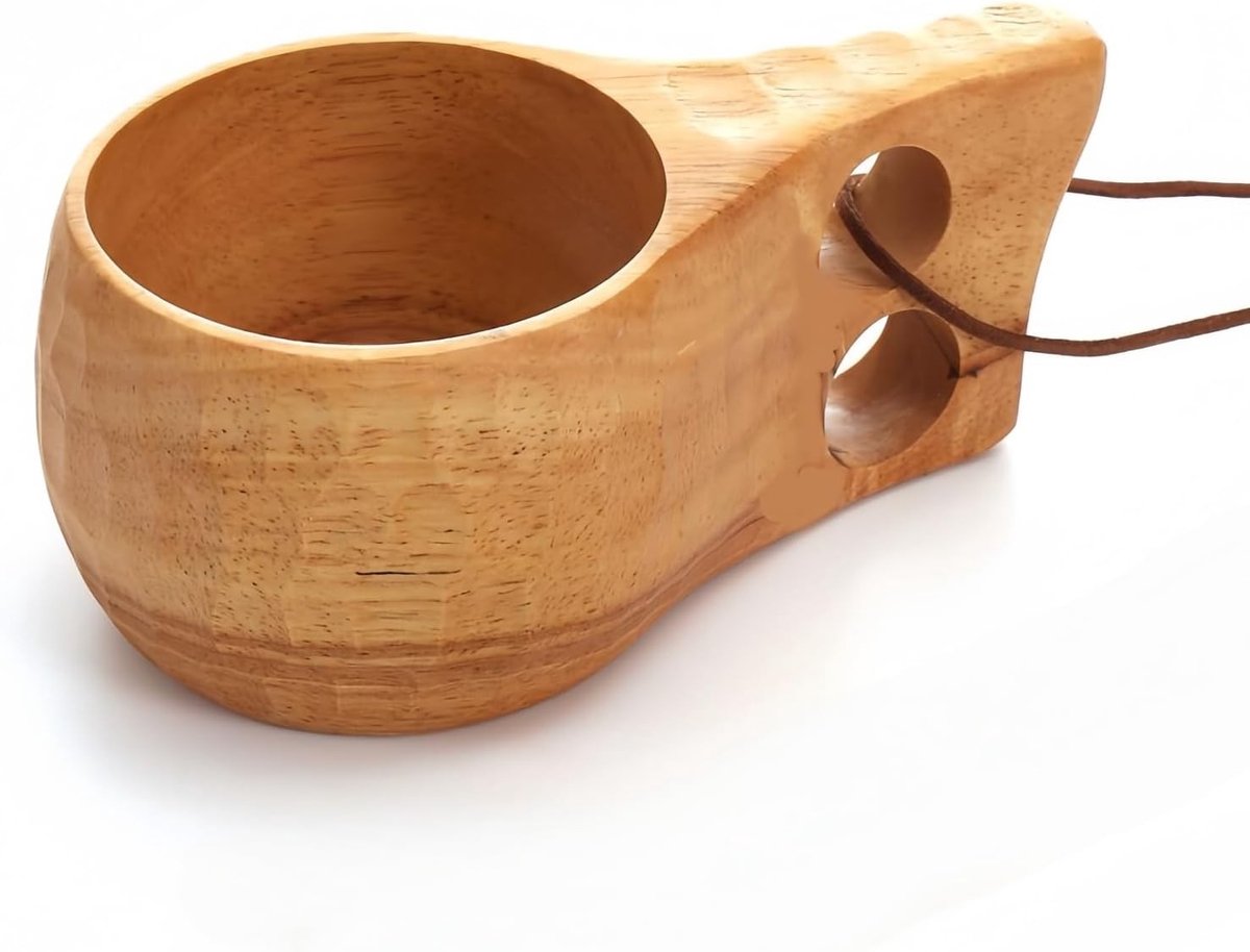 Handgemaakte Scandinavische Kuksa Koffiemok, Draagbare Mok voor Wandelen, Koken en Kamperen, Perfect als Cadeau voor Buitenliefhebbers