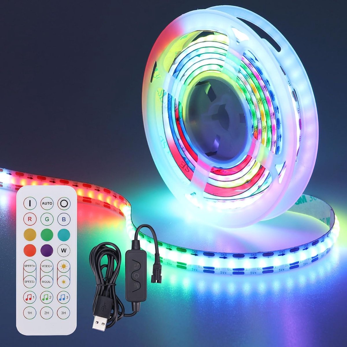 Thijox - 2M USB LED Strip WS2812B COB 160LED/M Droomkleur Flexibel Adresserend Licht voor DIY Decor, Feest, Keuken, Tuin, IP20 Niet Waterdicht