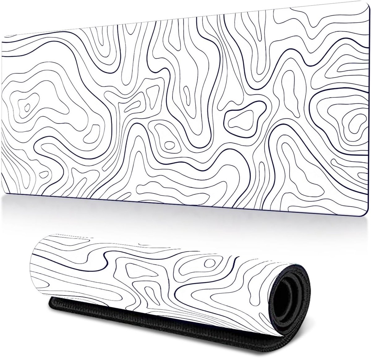 SnelShoppen - XXL Gaming Muismat 850 x 390 mm, Antislip Bureauonderlegger, Genaaid, Wit, Perfect voor PC Spellen en Werkruimte