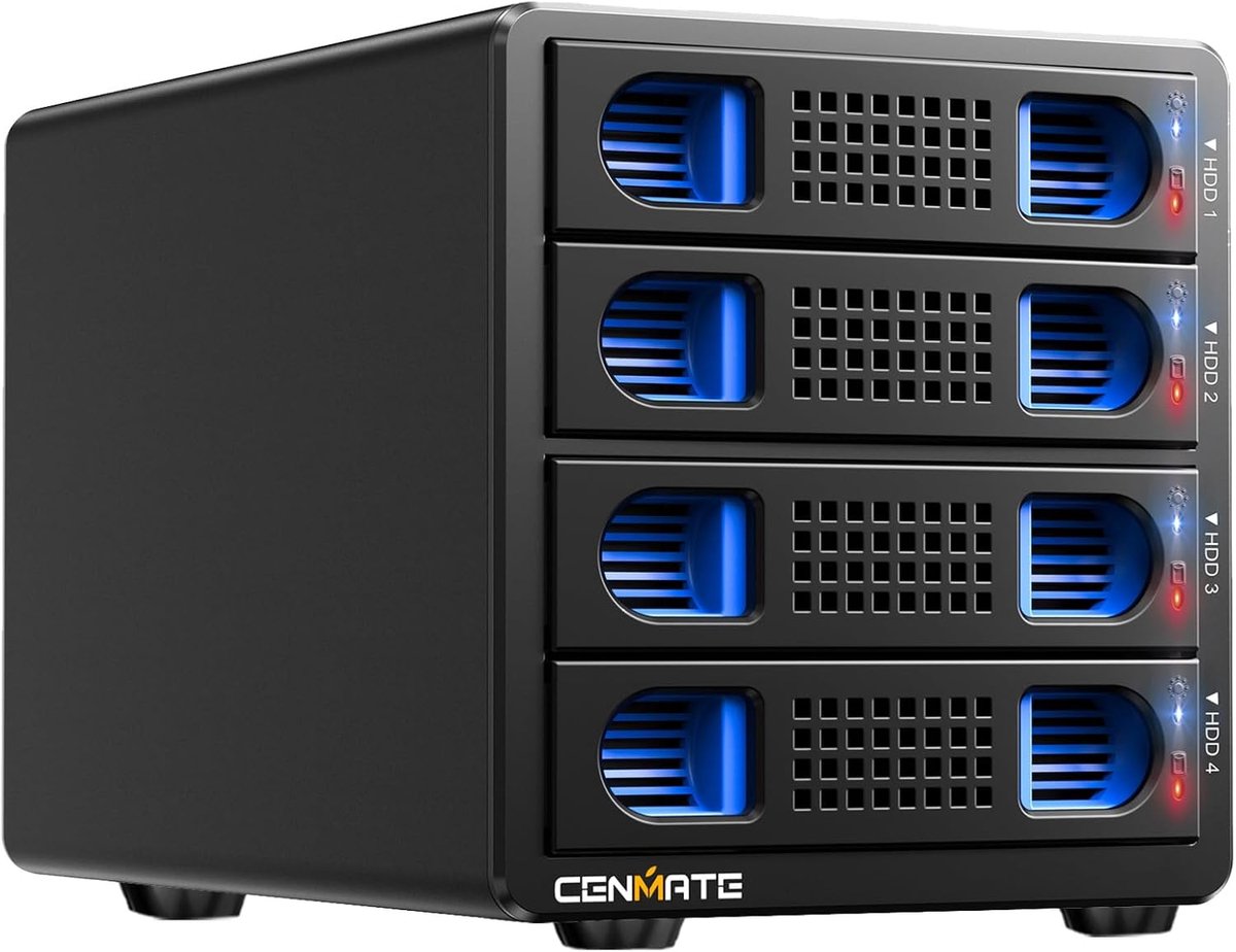 SnelShoppen - 4 Bays Harde Schijf Behuizing met Ventilator voor 2.5/3.5" SATA HDD/SSD, USB A/C 3.0, Gereedschapsvrij, Ondersteunt tot 80 TB Capaciteit