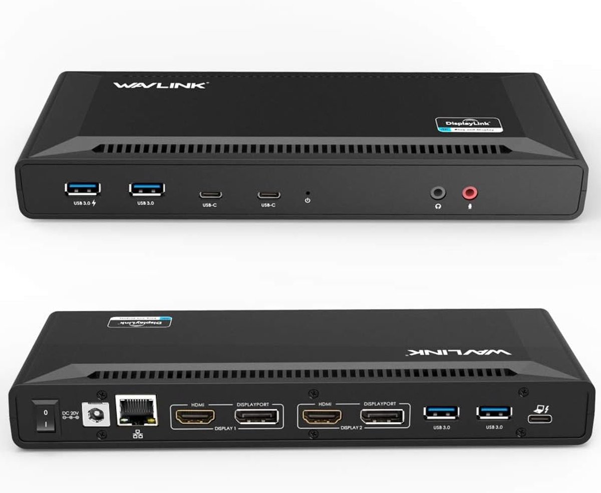 Thijox - USB C Dual 4K Laptop Docking Station met 60W Power Delivery, HDMI, DisplayPort, Gigabit Ethernet, 4 USB 3.0 en 2 USB C poorten voor Laptop en