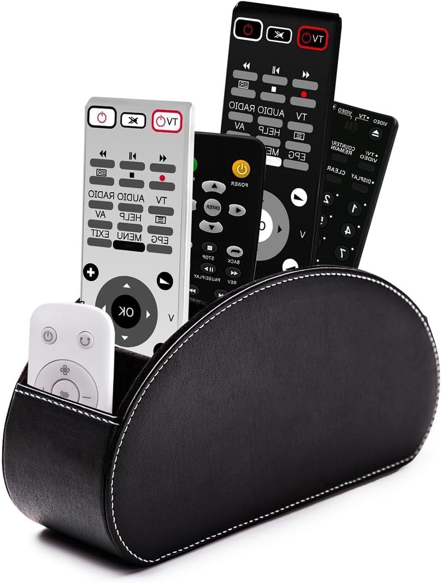 Thijox - Afstandsbedieninghouder met 5 Vakken, Lederen Opberger voor TV, DVD, 4K Stick en Blu-ray Afstandsbedieningen, Bureau-organizer voor Pennen en