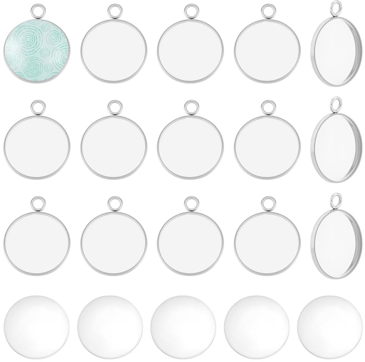 Cabochon Ronde Rvs Hanger Cabochon Blank Bezel Hangers met 20 stks Glas Cabochons Base Hangers Cabochons Sets voor Kettingen Sieraden Maken