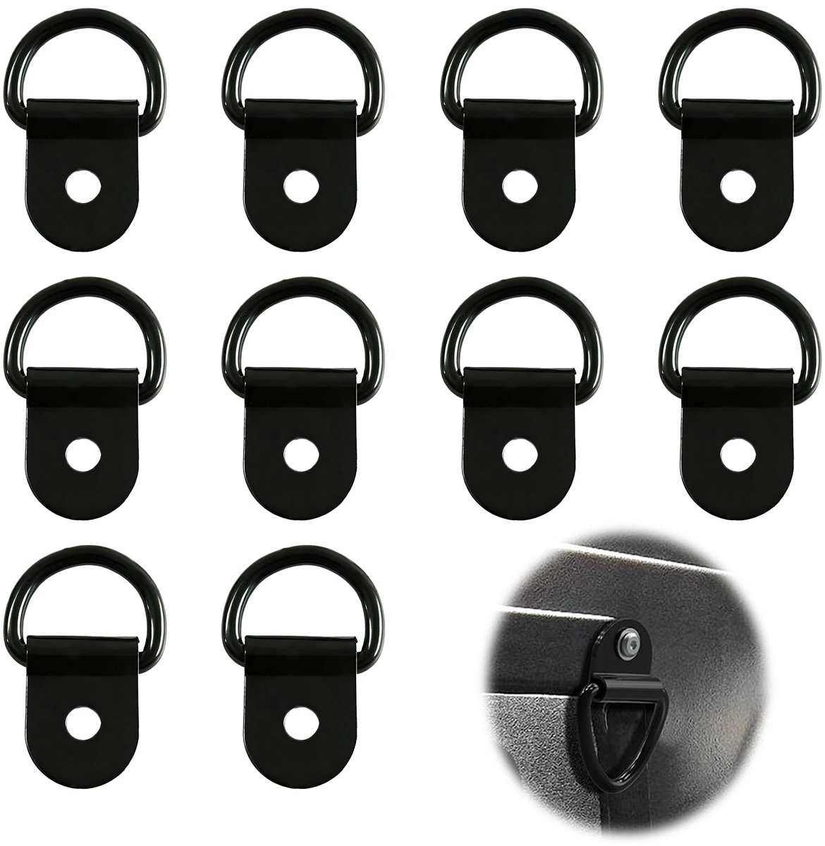 Set van 10 sjorringen, multifunctionele universele roestvrijstalen treksjorringen voor auto's, vrachtwagens, aanhangers, lading, boot, magazijn, kajak, ladingbevestiging, zwart