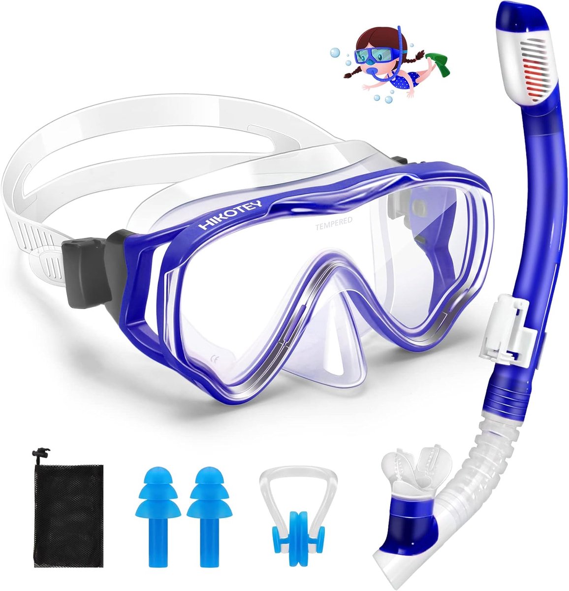 Thijox - Duikbril voor Kinderen 4-16 jaar, Snorkelset voor Meisjes en Jongens, Zwembril met Neusafdekking, 180 Graden Panorama, HD, Anti-condens, Lekv