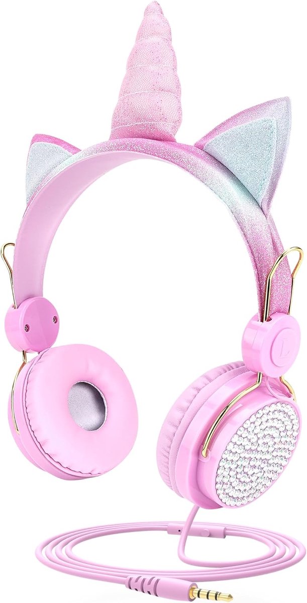 Thijox - Pinke Kinderkoptelefoon met Mikrofoon, Veiligheid Volumebeheer, Ingebouwde 85dB Begrenzer, Lichtgewicht 3,5 mm Stereo Headset voor Klaslokaal