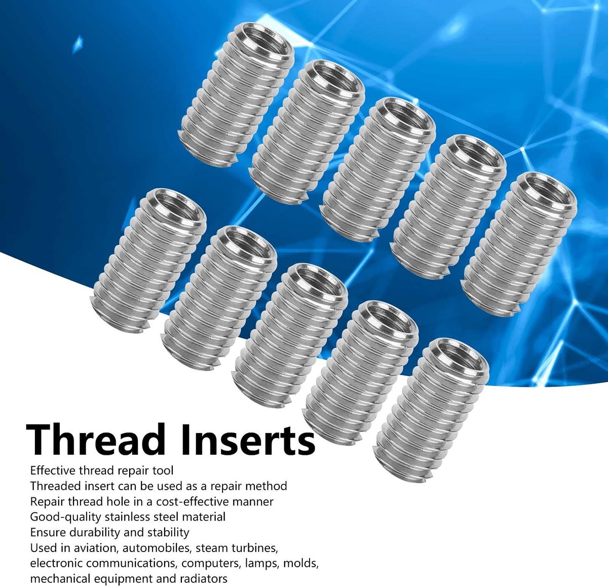 Dailygoods- Draad Inserts 10 Stuks - M6x1.0 Binnen/M8x1.25 Buiten - Roestvrij Staal - Schroefdraad Reparatie - Duurzaam Gereedschap - 15 mm Lengte - Schroefdraadreparatie