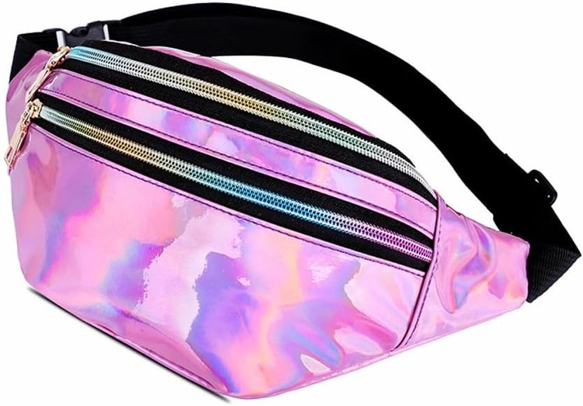 Thijox - Heuptas voor dames en heren, glitter, waterdicht PU-leer, reflecterende heuptas met verstelbare riem, roze, voor sport, wandelen en dagelijks