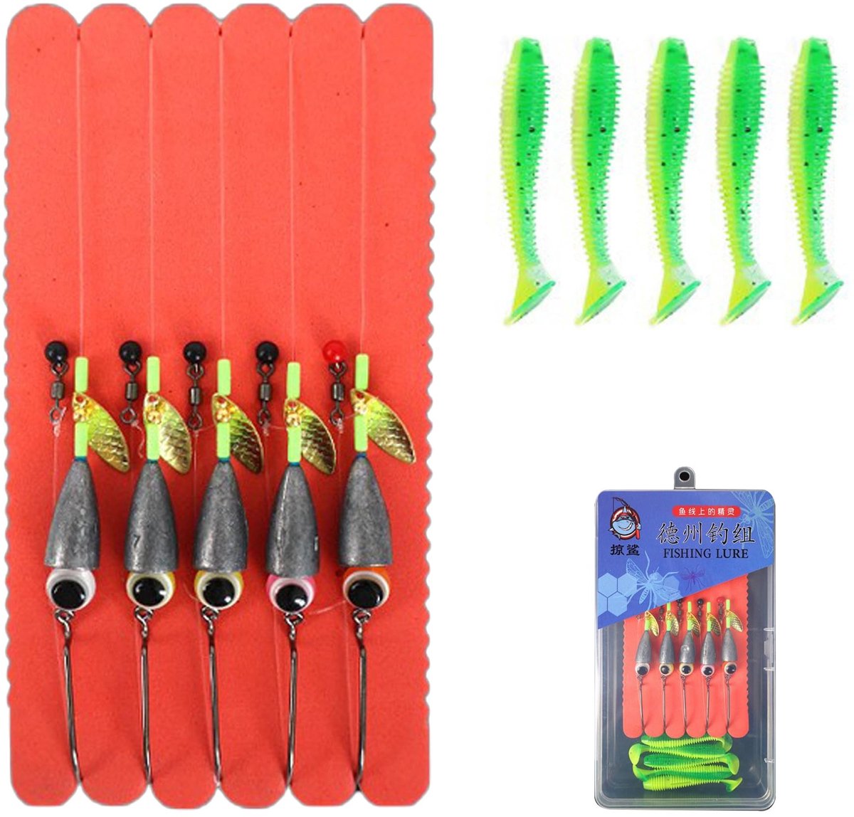 Dailygoods- Karperhaken Set 5 Stuks - Gebogen Haken - Visgewicht - Vistuig met Opbergdoos - Duurzaam Koolstofstaal - Sterke Treksterkte - Vislijnset