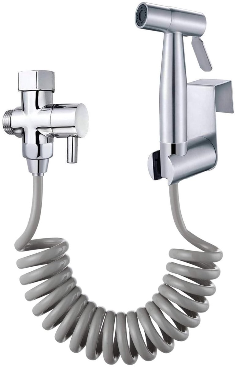 Dailygoods- Bidetsproeier Hoogwaardig 304 Roestvrij Staal - Handbidet Sproeier - Flexibele Slang 59" - Haak Houder - T-klep Adapter - Duurzaam Design