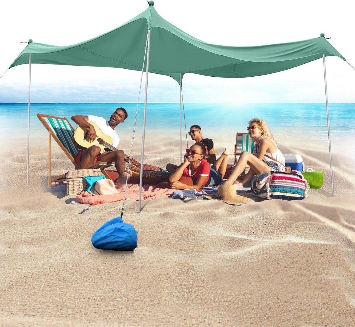 Thijox - Strandtent 3x3m met UPF50+ UV-bescherming, Waterdicht Zonnezeil, Inclusief Zandschep en Aluminium Buizen, Ideaal voor Strand, Tuin en Camping