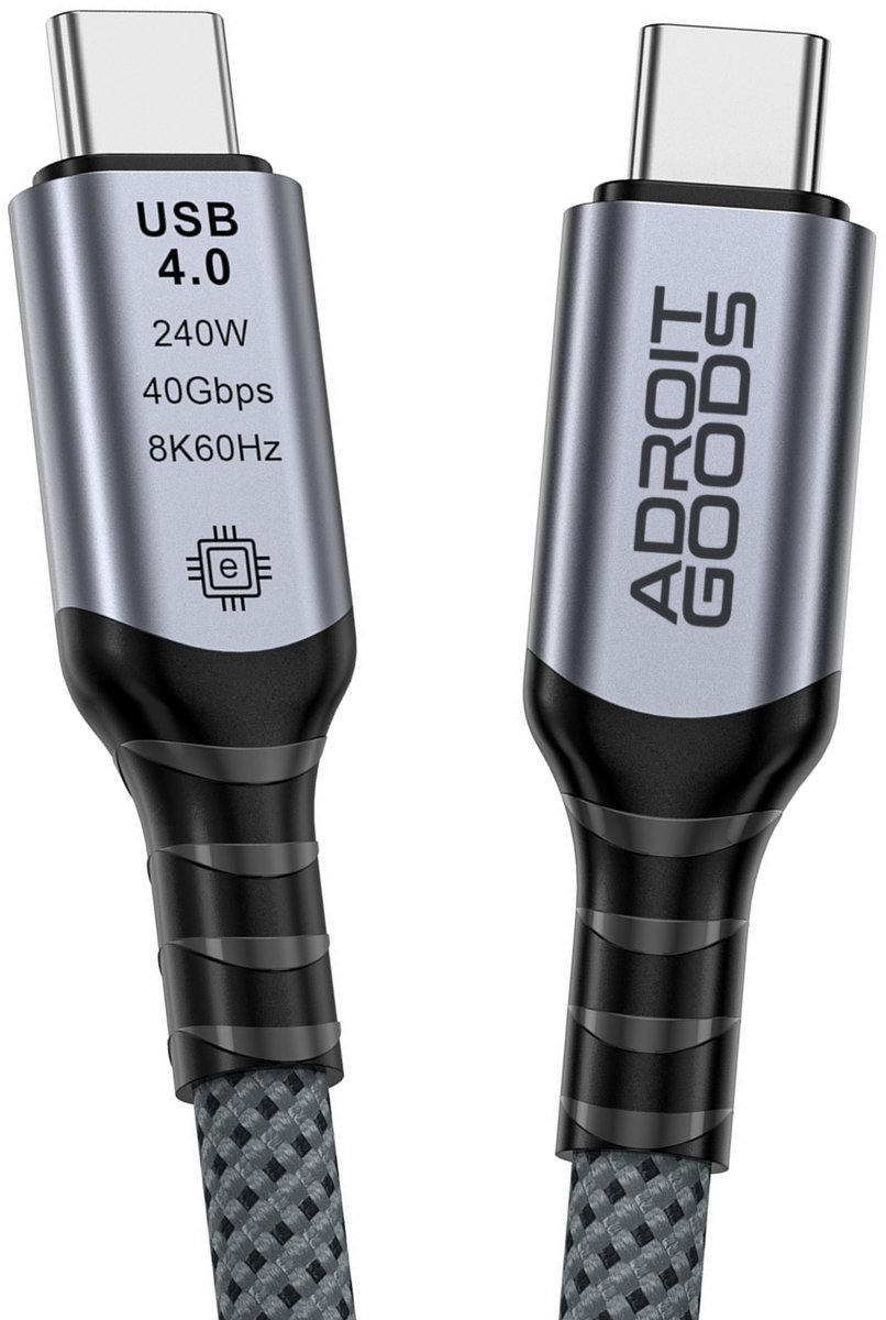AdroitGoods USB4 Type-C Kabel 40Gbps 8K Video Snelladen Power Delivery Data Kabel Thunderbolt Compatibel Hoge Snelheid Gevlochten 0.5 m