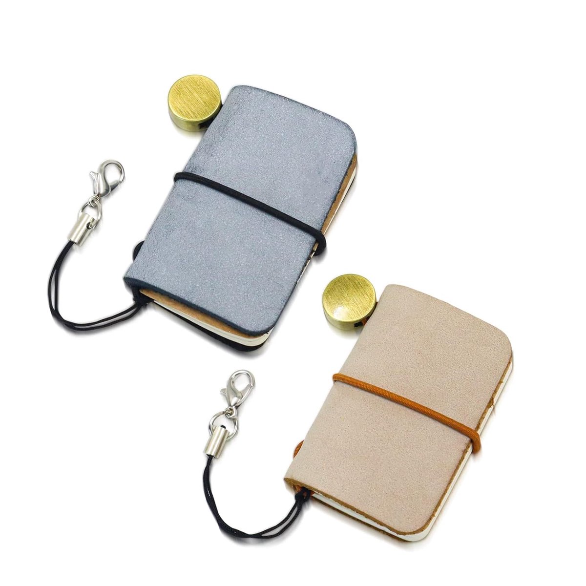 Thijox - 2-pack Miniatuur Reisnotitieboek 4,8x3,2cm Handgemaakt Lederen Dagboek - Vintage Tasdagboek Misty Black + Misty Brown