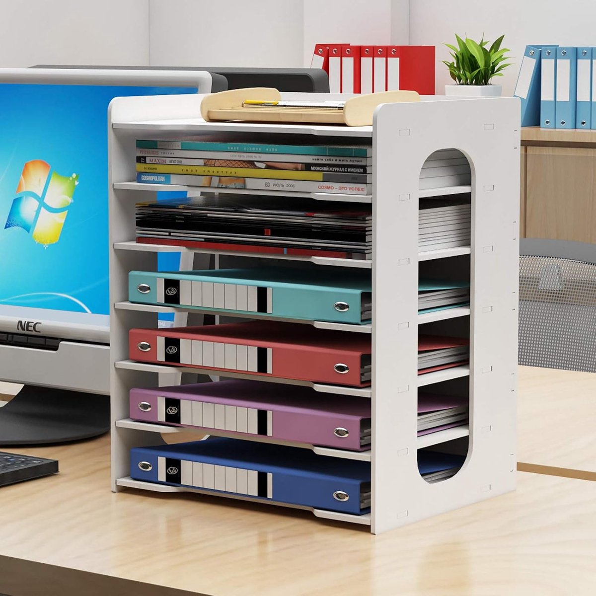 Thijox - 7-laags Bureau Organizer - Kantoorpapierhouder A4 - Documentopslag - Bureau-Archiefhouder - Desk Mail Holder - PVC - Eenvoudige Montage